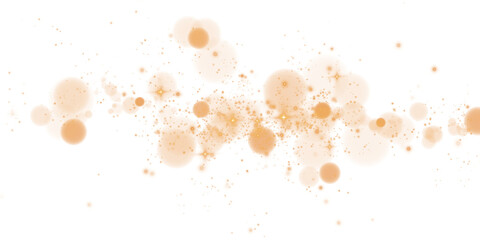 Glowing golden bokeh circles. Christmas background. Powder. Magic shining gold dust. Fine, shiny dust bokeh particles fall off slightly. Fantastic shimmer effect. PNG.