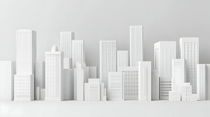 Obraz premium Minimalist white cityscape model, architectural design, urban landscape, modern city skyline, simple clean background, abstract buildings, contemporary city, 3D rendering.