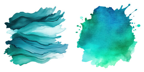 Watercolor splashes in bold teal and green hues create vibrant, artistic effect