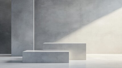 Minimalist Interior Design with Grey Walls and Geometric Shapes