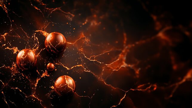 Orange Spheres Resting on a Dark Lava Like Surface - Powered by Adobe