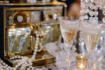 Vintage ice maker at a gatsby inspired party surrounded by champagne and art deco elegance