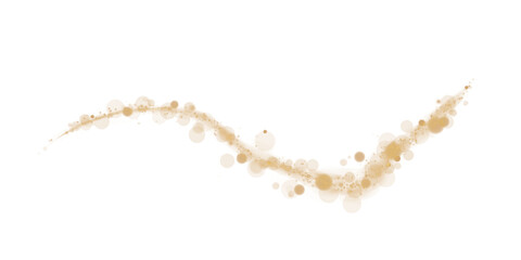 Glowing golden bokeh circles. Christmas background. Powder. Magic shining gold dust. Fine, shiny dust bokeh particles fall off slightly. Fantastic shimmer effect. PNG.