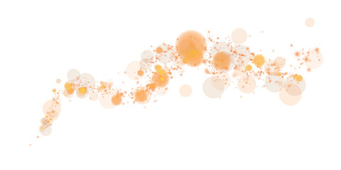 Glowing golden bokeh circles. Christmas background. Powder. Magic shining gold dust. Fine, shiny dust bokeh particles fall off slightly. Fantastic shimmer effect. PNG.