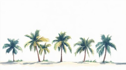 Fototapeta premium Serene Beach Scene with Lush Green Tropical Palm Trees