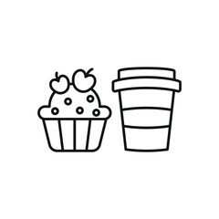 Drink and cupcake set food icon represents a sweet and delightful treat combo, perfect for café menus, bakery designs, and dessert-themed illustrations.