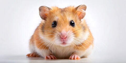 Hamster on white,  compositional thirds,  focus on subject.