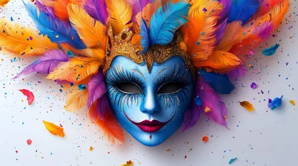 Gardinen Colorful carnival mask with feathers and confetti celebrating Mardi Gras © Iryna
