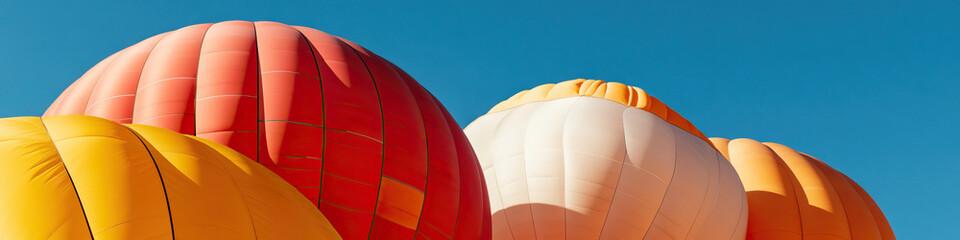 Partial View of Three Hot Air Balloons Against a Blue Sky