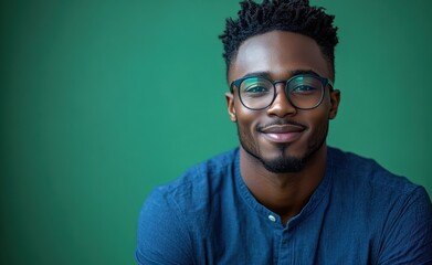 Obraz premium A man wearing glasses is smiling and looking at the camera