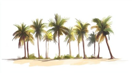 Tropical Palm Trees on Beach with Clear Sky and Soft Sand Background
