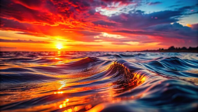 High-definition sunset waves, slow motion, ProRes 422, deep field, reflection.