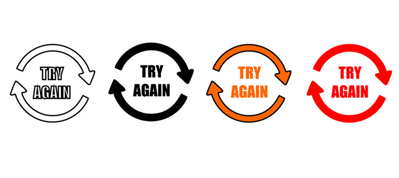 Try again text vector signs set. Persistence and determination concept designs