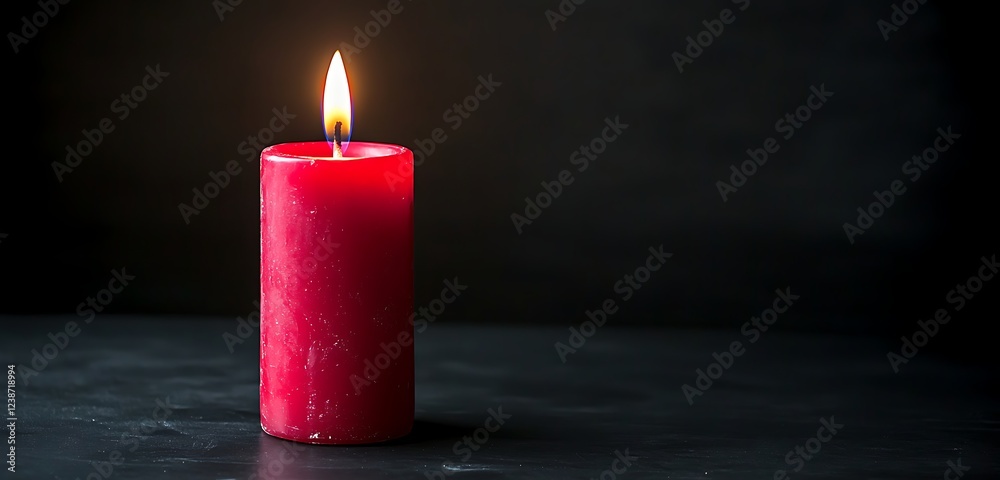 Fototapete a single red candle burning softly, its warm glow illuminating a solid black background for an intim