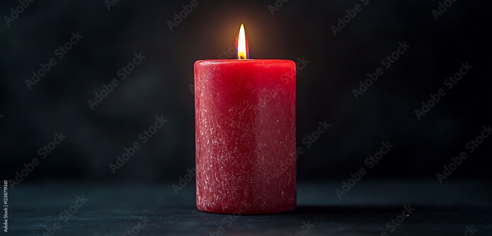 Fototapete a single red candle burning softly, its warm glow illuminating a solid black background for an intim