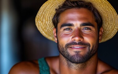 A man with a straw hat is smiling