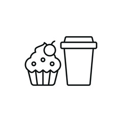 Drink and cupcake set food icon represents a sweet and delightful treat combo, perfect for café menus, bakery designs, and dessert-themed illustrations.