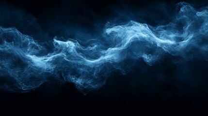 Captivating Blue Smoke Wisps Flowing Gracefully Against a Deep Black Background Creating a Mysterious Ethereal Atmosphere Suitable for Artistic and Abstract Visual Projects and Designs