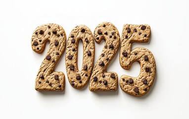 Obraz premium 2025 Designed from Freshly Baked Chocolate Chip Cookies Isolated on a White Background