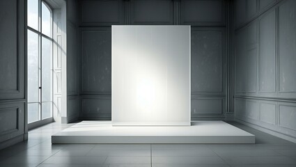 Modern gallery wall mockup in darkness. Dark museum hall 