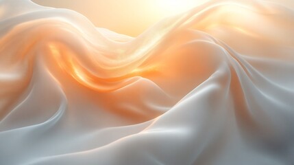Fototapeta premium Warm light illuminates softly flowing cream silk fabric. AI Generated