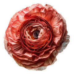 Fototapeta premium vibrant, layered flower with intricate petals in shades of red and peach, showcasing natural beauty and elegance. Perfect for floral arrangements or decorative purposes