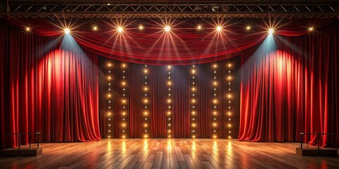 Red Curtains, Spotlights, and Wooden Stage A Theater's Grand Opening Night