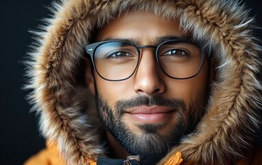 handsome man in a jacket with a fur collar