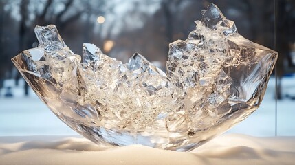 Obraz premium Sculptural Ice Formation Gleaming Softly. AI Generated