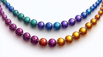 Obraz premium Colorful beaded necklaces hanging on white background