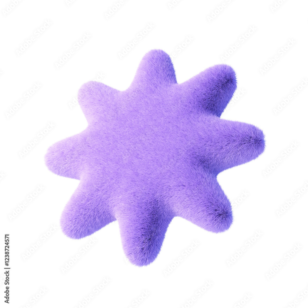 Wall mural violet flower shape with fur. 3d design element isolated on white background.