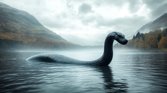 Loch Ness monster swimming in lake