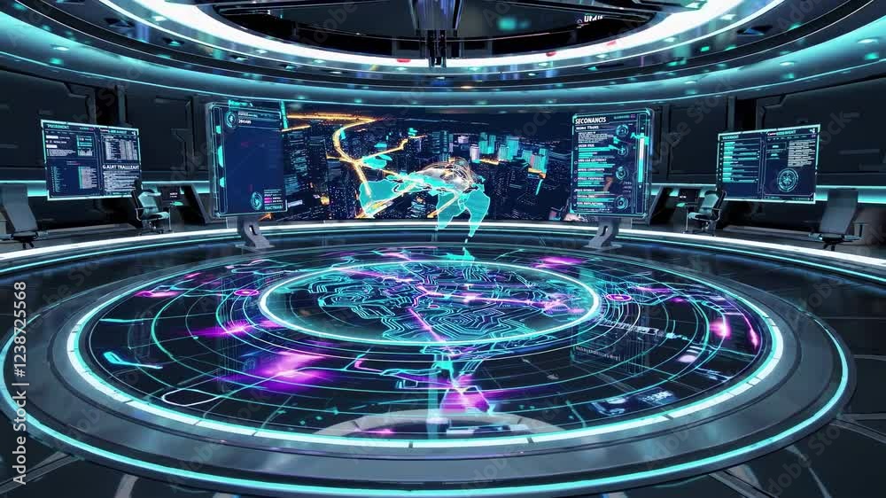 Leinwandbilder modern digital control room with advanced technology displays for data analysis and global monitorin