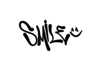 SMILE sprayed graffiti letters isolated hand drawn style calligraphy