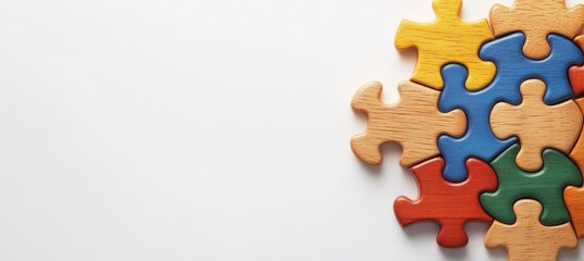 Puzzle game on white copy space background. Generative AI technology.	
