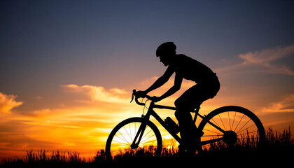 Silhouette of a Cyclist at Sunset