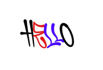 hello sign in sprayed graffiti letters isolated hand drawn colorful style