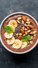 Creamy Chocolate Banana Smoothie Bowl with Nut and Seed Toppings