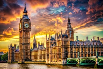 Fototapeta premium Retro shot of Big Ben & Westminster, a London architectural gem.