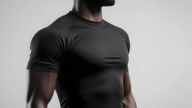 Sleek Black Compression Tee Mockup for Athletic Sportswear Promotions