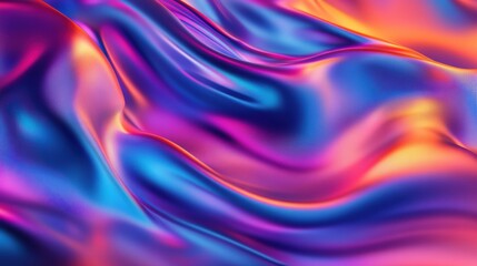 Obraz premium Abstract Flowing Iridescent Fabric In Shades Of Blue Magenta And Orange With Soft Waves