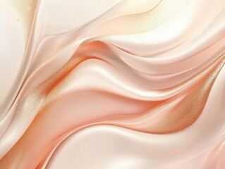 elegant abstract fluid art composition rose gold and blush pink swirls with metallic accents, organic flowing patterns on pearl white background