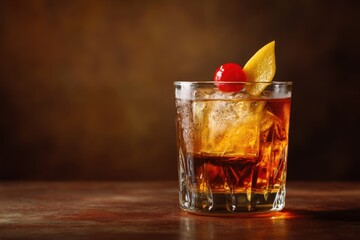 Old Fashioned Cocktail In Rocks Glass With Garnish
