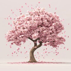 Obraz premium Beautiful cherry blossom tree in full bloom with delicate pink petals falling gently in the spring breeze