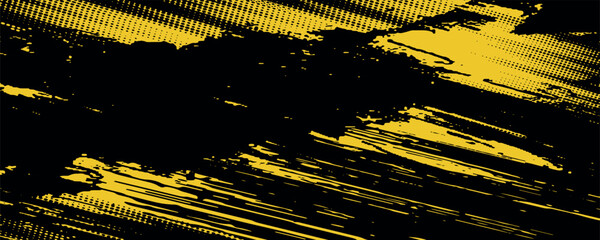 Abstract Black and Yellow Dirty Grunge Background with Halftone Effect. Sports Background with Brush Stroke vector Illustration