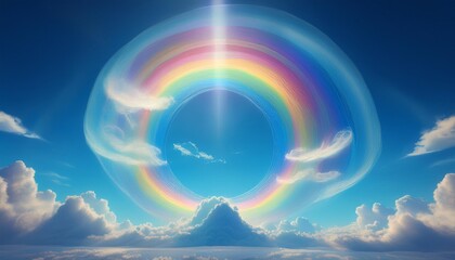 circular rainbow lovely cirrus cloud in vivid blue environment