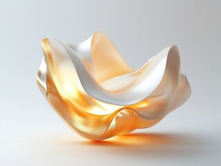 elegant trophy design with flowing golden curves, dramatic shadows, and subtle metallic reflections on pristine white background