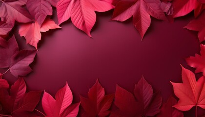 crimson fall leaves on a burgundy background with reproduction space
