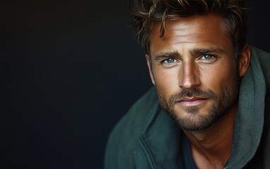 Fototapeta premium A man with a beard and a mustache is smiling at the camera