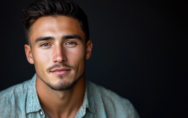 Fototapeta premium A man with a beard and a mustache is smiling at the camera